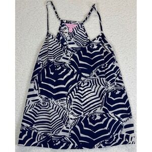 Lilly Pulitzer Florin Silk Cami Top Navy Blue White Under the Umbrella Print S